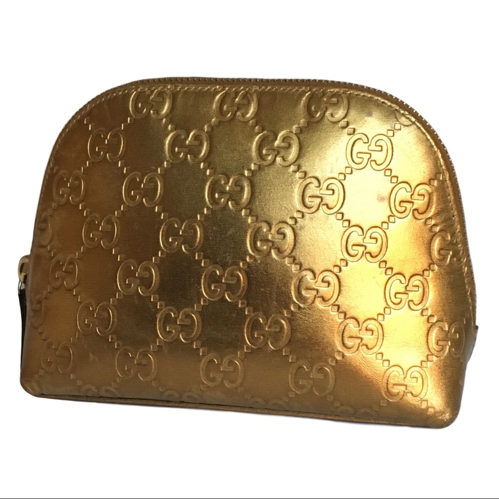 Gucci Guccissima Leather Cosmetic Bag Bronze Gold